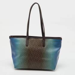 Pre Owned Aigner Dark Brown/Blue Signature Coated Canvas and Leather Tote