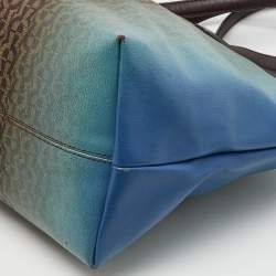 Pre Owned Aigner Dark Brown/Blue Signature Coated Canvas and Leather Tote