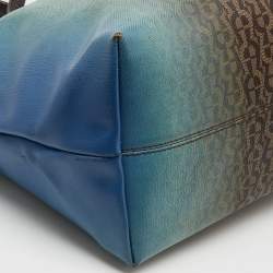 Pre Owned Aigner Dark Brown/Blue Signature Coated Canvas and Leather Tote