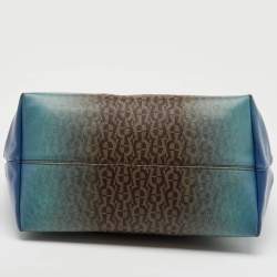 Pre Owned Aigner Dark Brown/Blue Signature Coated Canvas and Leather Tote