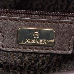 Pre Owned Aigner Dark Brown/Blue Signature Coated Canvas and Leather Tote
