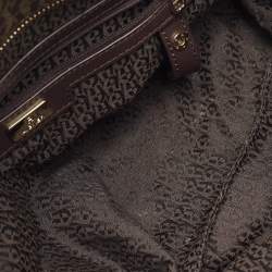Pre Owned Aigner Dark Brown/Blue Signature Coated Canvas and Leather Tote