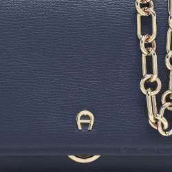 Aigner Navy Blue Leather Grazia Crossbody Bag