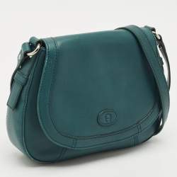 Aigner Green Leather Logo Flap Crossbody Bag