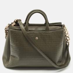 Aigner Olive Green Leather Olivia M Tote