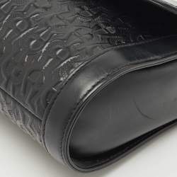 Aigner Black Leather Logo Embossed Flap Crossbody Bag