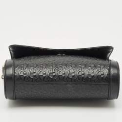 Aigner Black Leather Logo Embossed Flap Crossbody Bag