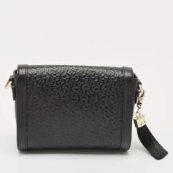 Aigner Black Leather Logo Embossed Flap Crossbody Bag