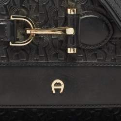 Aigner Black Leather Logo Embossed Flap Crossbody Bag