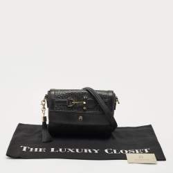Aigner Black Leather Logo Embossed Flap Crossbody Bag