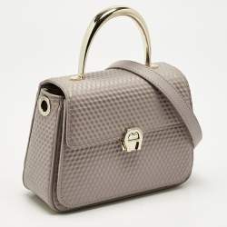 Aigner Old Rose Textured Leather Small Genoveva Top Handle Bag