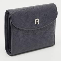 Aigner Dark Blue Leather Logo Trifold Wallet