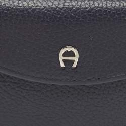 Aigner Dark Blue Leather Logo Trifold Wallet