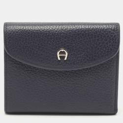 Aigner Dark Blue Leather Logo Trifold Wallet