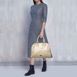 Pre Owned Aigner Metallic Beige Leather Double Zip Dome Satchel