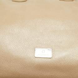 Pre Owned Aigner Metallic Beige Leather Double Zip Dome Satchel