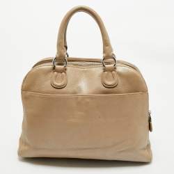 Pre Owned Aigner Metallic Beige Leather Double Zip Dome Satchel