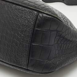 Pre Owned Aigner Black Croc Embossed Leather Buckle Shoulder Bag