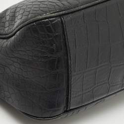 Pre Owned Aigner Black Croc Embossed Leather Buckle Shoulder Bag