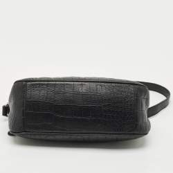 Pre Owned Aigner Black Croc Embossed Leather Buckle Shoulder Bag