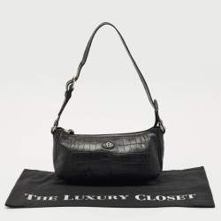 Pre Owned Aigner Black Croc Embossed Leather Buckle Shoulder Bag