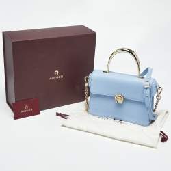 Pre Owned Aigner Light Blue Leather Small Genoveva Top Handle Bag