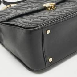 Pre Owned Aigner Black Leather Logo Embossed Genoveva M Top Handle Bag