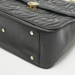 Pre Owned Aigner Black Leather Logo Embossed Genoveva M Top Handle Bag