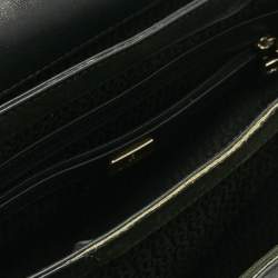 Pre Owned Aigner Black Leather Logo Embossed Genoveva M Top Handle Bag