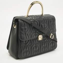 Pre Owned Aigner Black Leather Logo Embossed Genoveva M Top Handle Bag