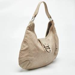 Pre Owned Aigner Light Beige Logo Embossed Leather Charm Hobo