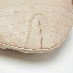Pre Owned Aigner Light Beige Logo Embossed Leather Charm Hobo