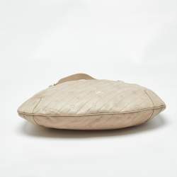 Pre Owned Aigner Light Beige Logo Embossed Leather Charm Hobo