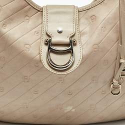 Pre Owned Aigner Light Beige Logo Embossed Leather Charm Hobo