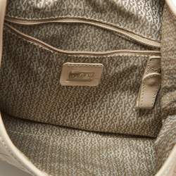 Pre Owned Aigner Light Beige Logo Embossed Leather Charm Hobo