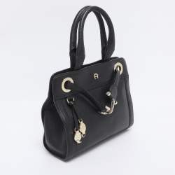 Pre Owned Aigner Black Leather Cavallina Tote