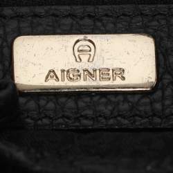 Pre Owned Aigner Black Leather Cavallina Tote