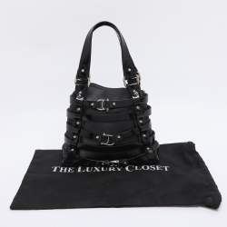 Pre Owned Aigner Black Satin and Leather Caged Tote