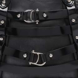 Pre Owned Aigner Black Satin and Leather Caged Tote