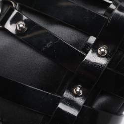 Pre Owned Aigner Black Satin and Leather Caged Tote