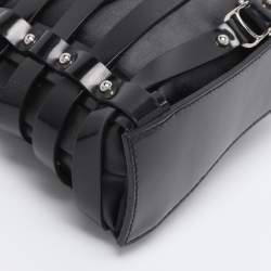 Pre Owned Aigner Black Satin and Leather Caged Tote