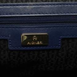 Pre Owned Aigner Navy Blue Embossed Leather Diadora S Crossbody Bag