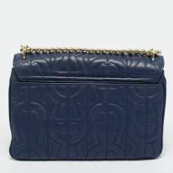 Pre Owned Aigner Navy Blue Embossed Leather Diadora S Crossbody Bag