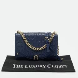 Pre Owned Aigner Navy Blue Embossed Leather Diadora S Crossbody Bag