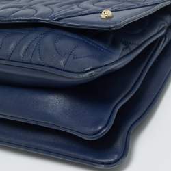 Pre Owned Aigner Navy Blue Embossed Leather Diadora S Crossbody Bag