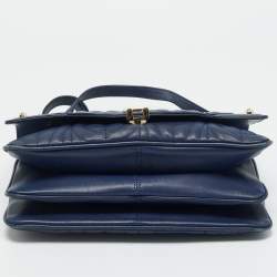 Pre Owned Aigner Navy Blue Embossed Leather Diadora S Crossbody Bag