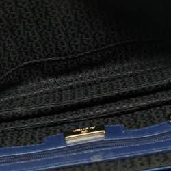 Pre Owned Aigner Navy Blue Embossed Leather Diadora S Crossbody Bag