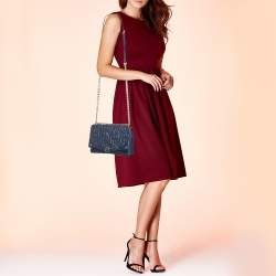 Pre Owned Aigner Navy Blue Embossed Leather Diadora S Crossbody Bag