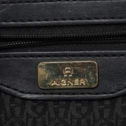Pre Owned Aigner Black Leather Logo Flap Chain Shoulder Bag