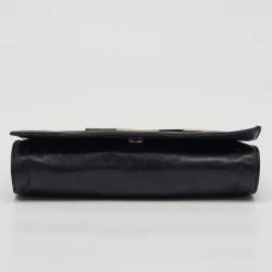 Pre Owned Aigner Black Leather Logo Flap Chain Shoulder Bag